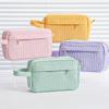 Cream Corduroy Pencil Case Big Capacity Square Shape Pen Case Pouch for Office School Supplies