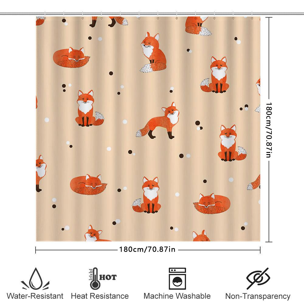Cortină de duș fermecătoare cu model de vulpe de desene animate, țesătură impermeabilă, decor pentru baie, decorațiune pentru casă, imprimare 3D, portocaliu, alb, colorat A