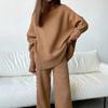 Women Knitted Suit Soft Turtleneck Long Sleeve Sweater Wide Leg Pants Commuter 2 Pieces Sets Autumn Winter Homewear