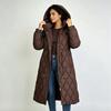 Women's Mid-Length Over-the-Knee Padded Coat, Stand Collar Hooded with Elastic Waist, Slim Fit, Warm Cold-Proof Winter Outerwear