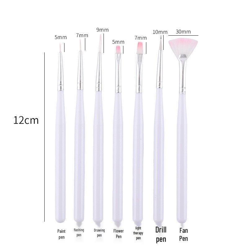 

Эксклюзивный набор из 7 кистей для нейл-арта: Включает белые кисти-стержни для линий, контуров, цветочных и веерообразных дизайнов.