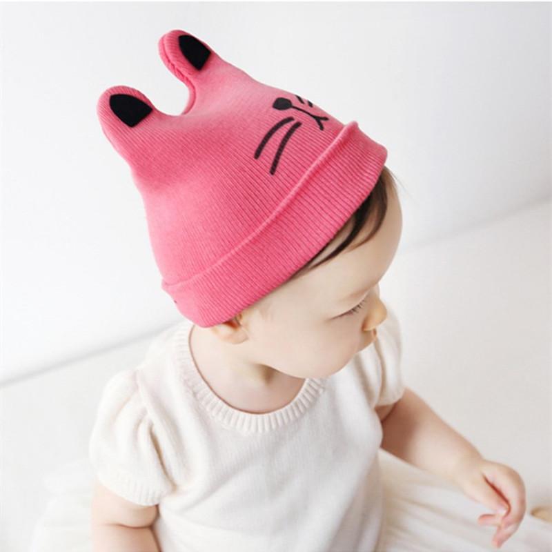 Cartoon Baby Hats Cat Knitted Cap Beard with Ears Winter Warm Newborn Caps Beanies Wool Girls Boys Hats Crochet