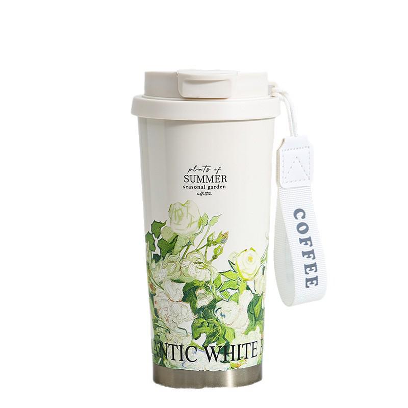 Lily of the Valley Double-Wall Thermos Cup with Straw - Student & Car Friendly