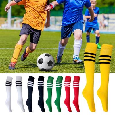 1 Pair Mid-length Socks Striped Anti-slip High Elasticity Sweat Absorption Football Cheerleader Stockings Children Knee Socks Sports School Play Socks