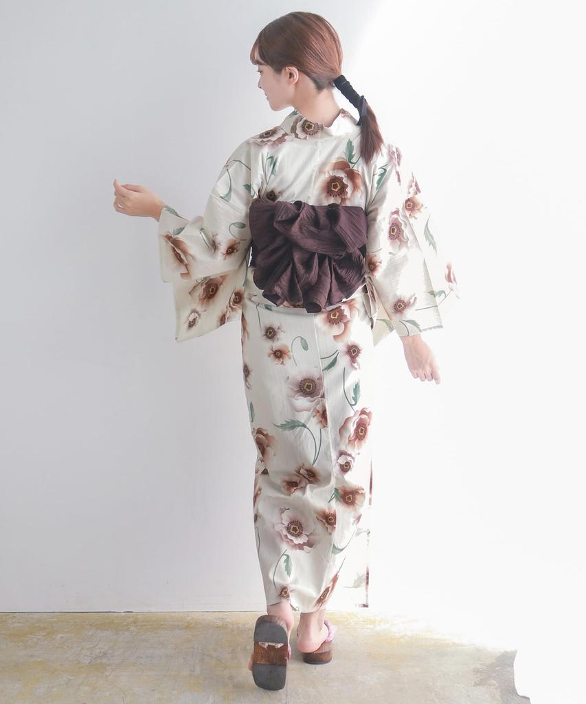 Yukata Change Set Heiko H Caramel One Size Fits [KYOETSU] Set, Weave, Unbleached, 6-piece (yukata, Obi, Underwear, Geta, Waistband) Women's (2.