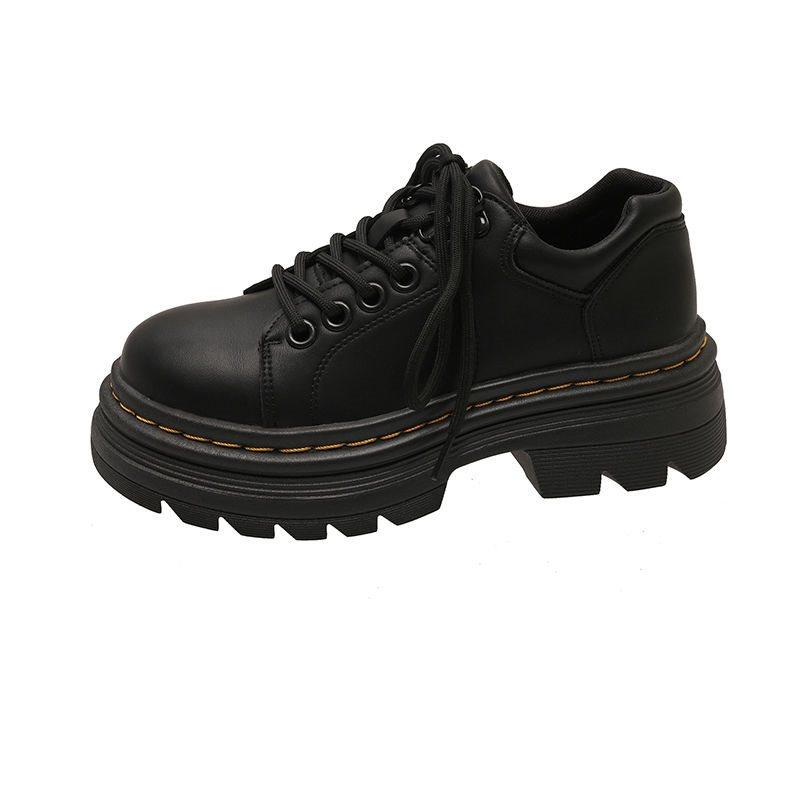 

Коричневые маленькие кожаные туфли в стиле ретро, женские осенне-зимние новые универсальные туфли на толстой подошве, увеличивающие рост, одинарные туфли, ботинки Мартин 35 чёрный