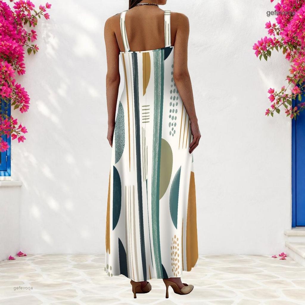 Women Plus Size Scoop Neck Strappy Sleeveless Abstract Printed A Line Maxi Dress