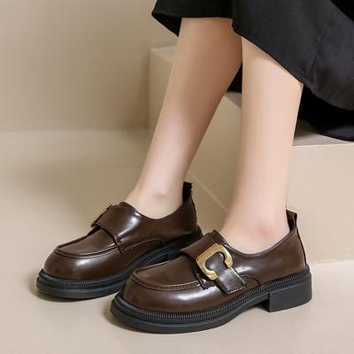 Small Leather Shoes Women's 2024 Spring and Autumn New British Style Retro Black Versatile One-pedal Heightening Platform Loafers Women