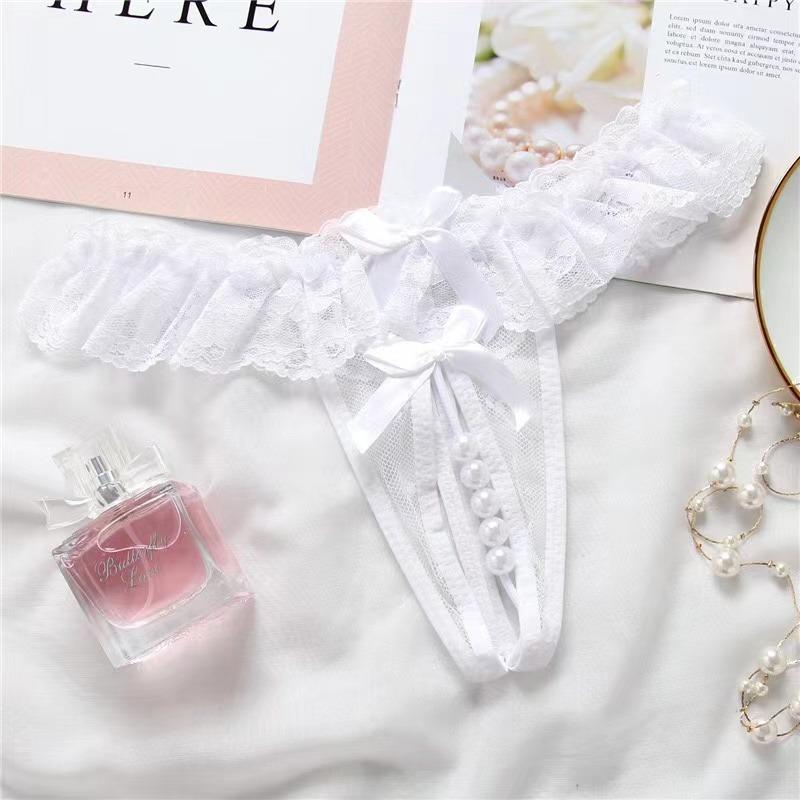 Plus Size Sex Pearl G-string Crotchless Erotic Lingerie Sexy Panties Porn Lace Women Underwear See Through Open Crotch Thongs