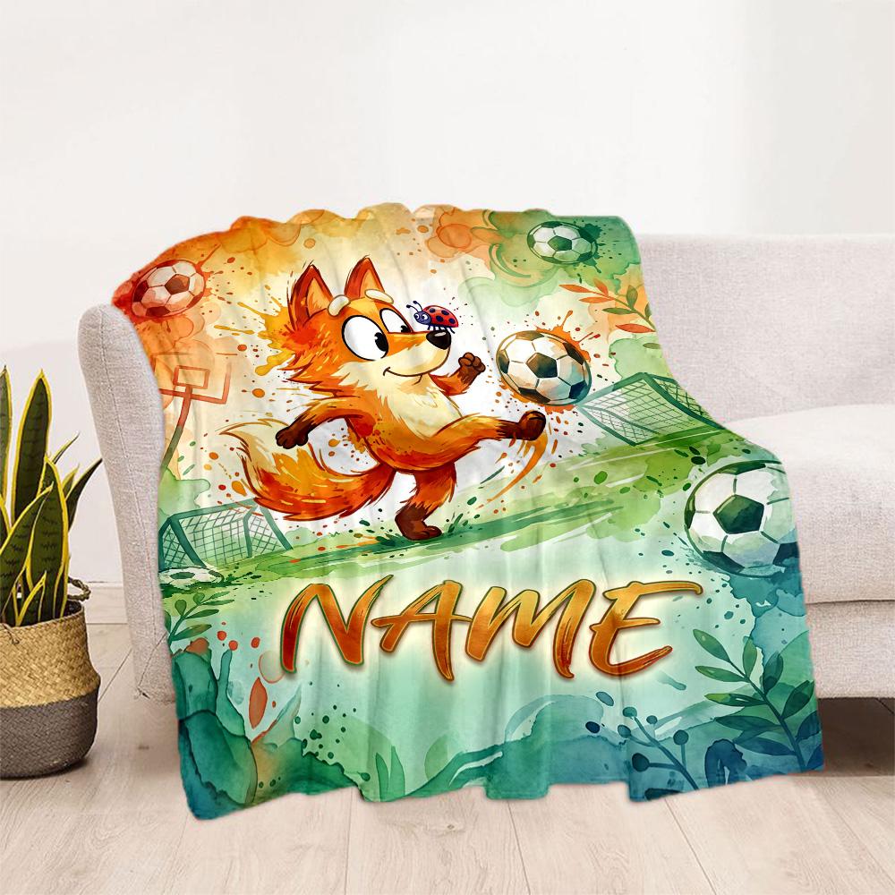 Bluey's Soccer Adventure Personalized Name Blanket Gift Customizable Blanket Durable Comfort Perfect for Nap Bedding Office Office Chair