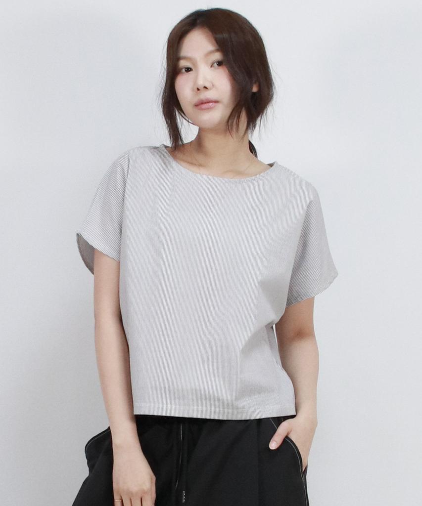 Deumakeu Stripe Mini French Short Sleeve Shirt Black