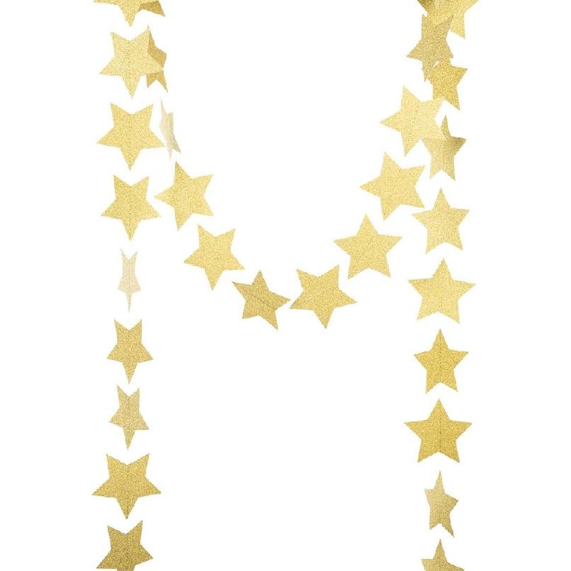 MOWO Star Paper Garland Circle Hanging Decor 3'' in Diameter 10ft (Gold Glitter, 2pc)