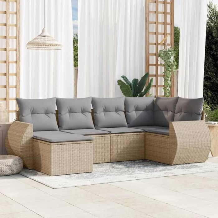 VidaXL Salon de Jardin avec Coussins 6 pcs, Canapés de Terrasse, Ensemble de Meubles de Patio, Mobilier d'Extérieur, Beige 3221658