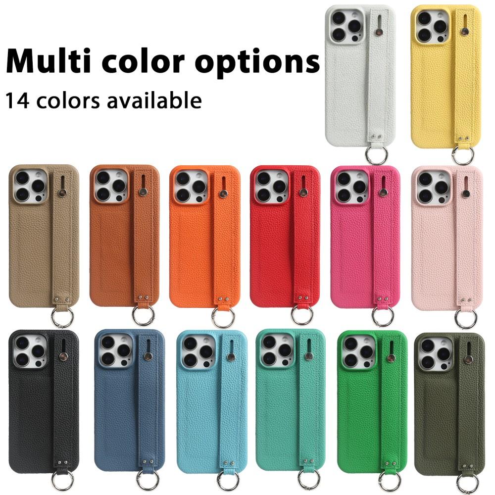 Premium Genuine Leather Case For iPhone 16 Pro Max Phone Cases 15Pro 14 13 12 11 Wristband Strap Bracket Back Card Holder Cover