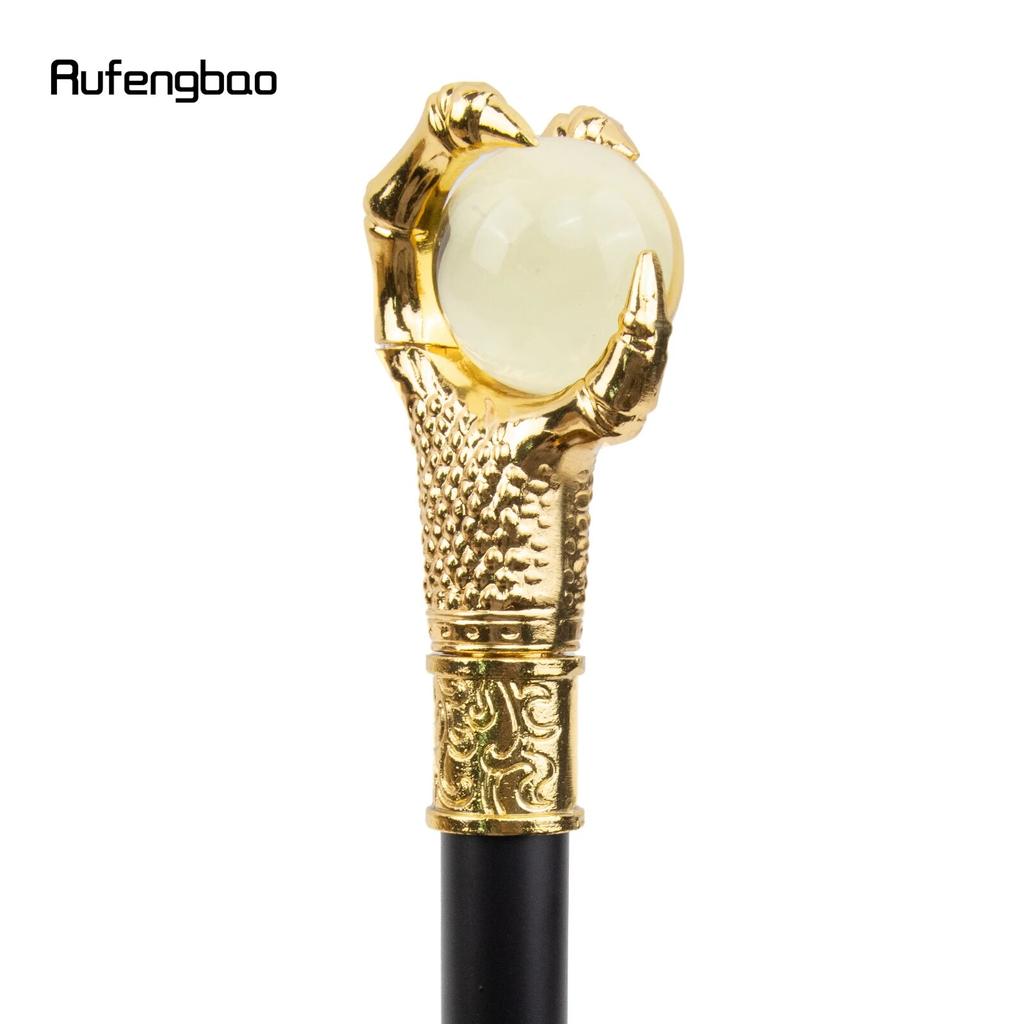 Dragon Claw Grasp Yellow Glass Ball Golden Walking Cane Fashion Decorative Walking Stick Cosplay Cane Knob Crosier 93cm