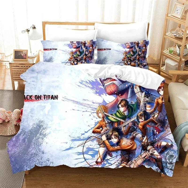 3D-gedruckter Attack On Titan Bettbezug Bettwäsche Bettdecke Sets Weicher Steppdeckenbezug und Kissenbezüge Einzelbett Doppelbett Queen-Size King-Size