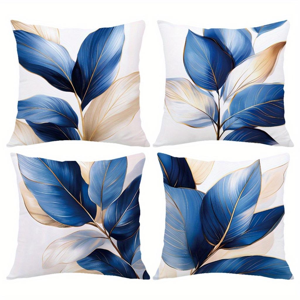 Blue and Gold Leaf Pillowcase ,Sofa bedroom cushion cover, single-sided printing, without pillow core