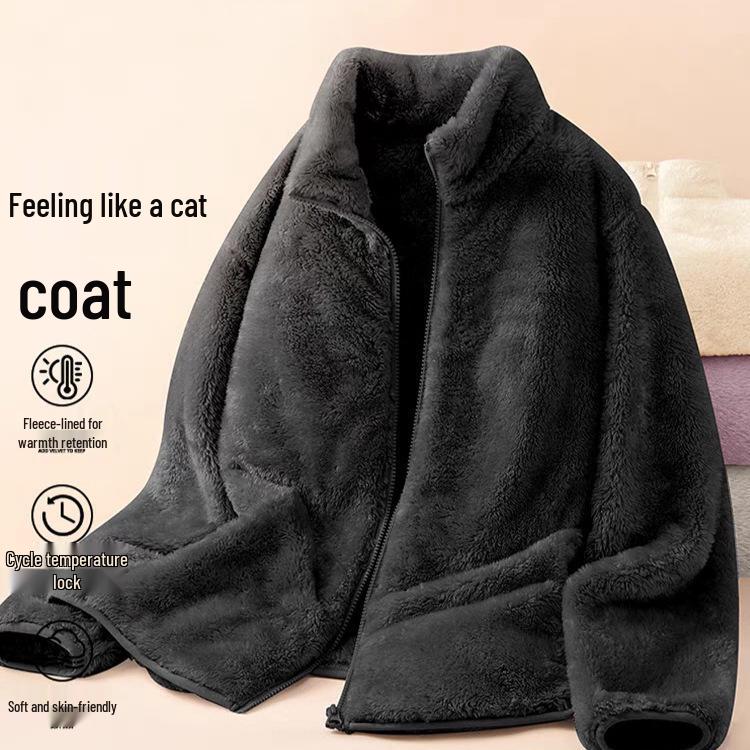 Women's Double-Sided Fleece Jacket - Short Sleeve, Loose, Plus Velvet, Thickened for Autumn/Winter Warmth, Coral & Sherpa Fleece Pajamas.