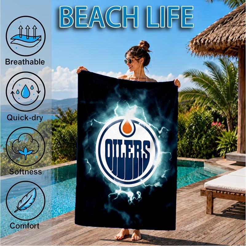 Edmonton Oilers Emblem Beach Towel, Super Soft Microfiber, Perfect Gift for Her/Him, Birthday, for Pool, Beach, Travel, Decor Beach Party