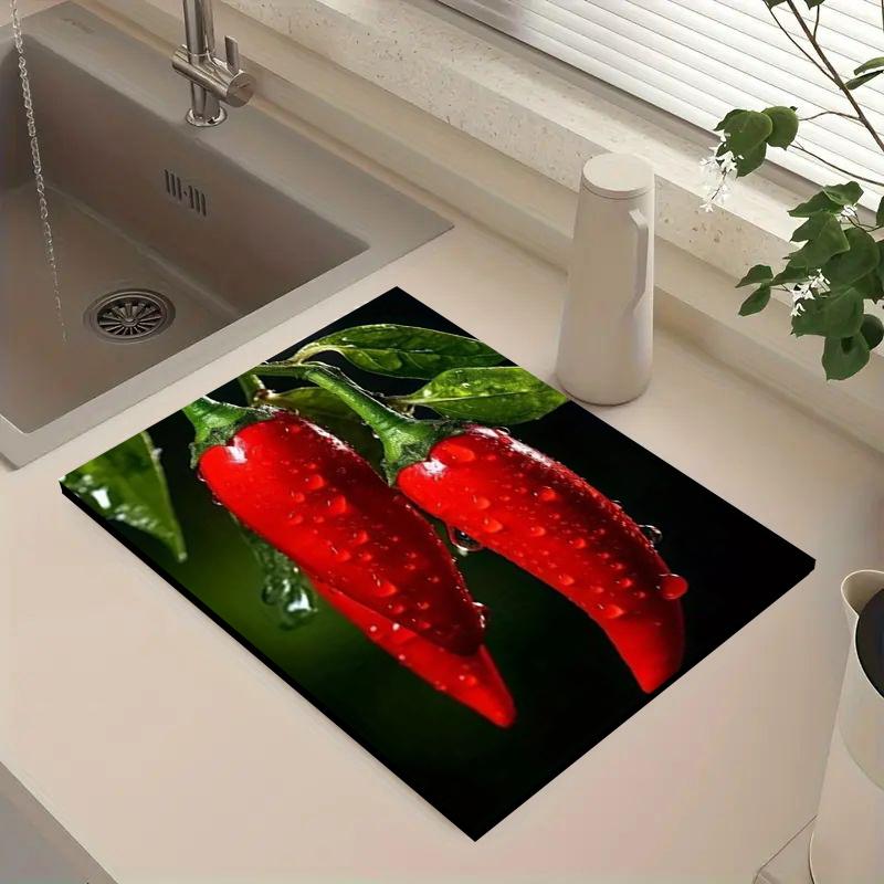 

1 шт. Резиновый коврик для сушки с рисунком чили для кофейни, ресторана, кухни, ковер, коврик для стола, посуда, прочный, диатомовая грязь, коврик для стола, коврик для питомца, кофейная посуда 30cmX40cm