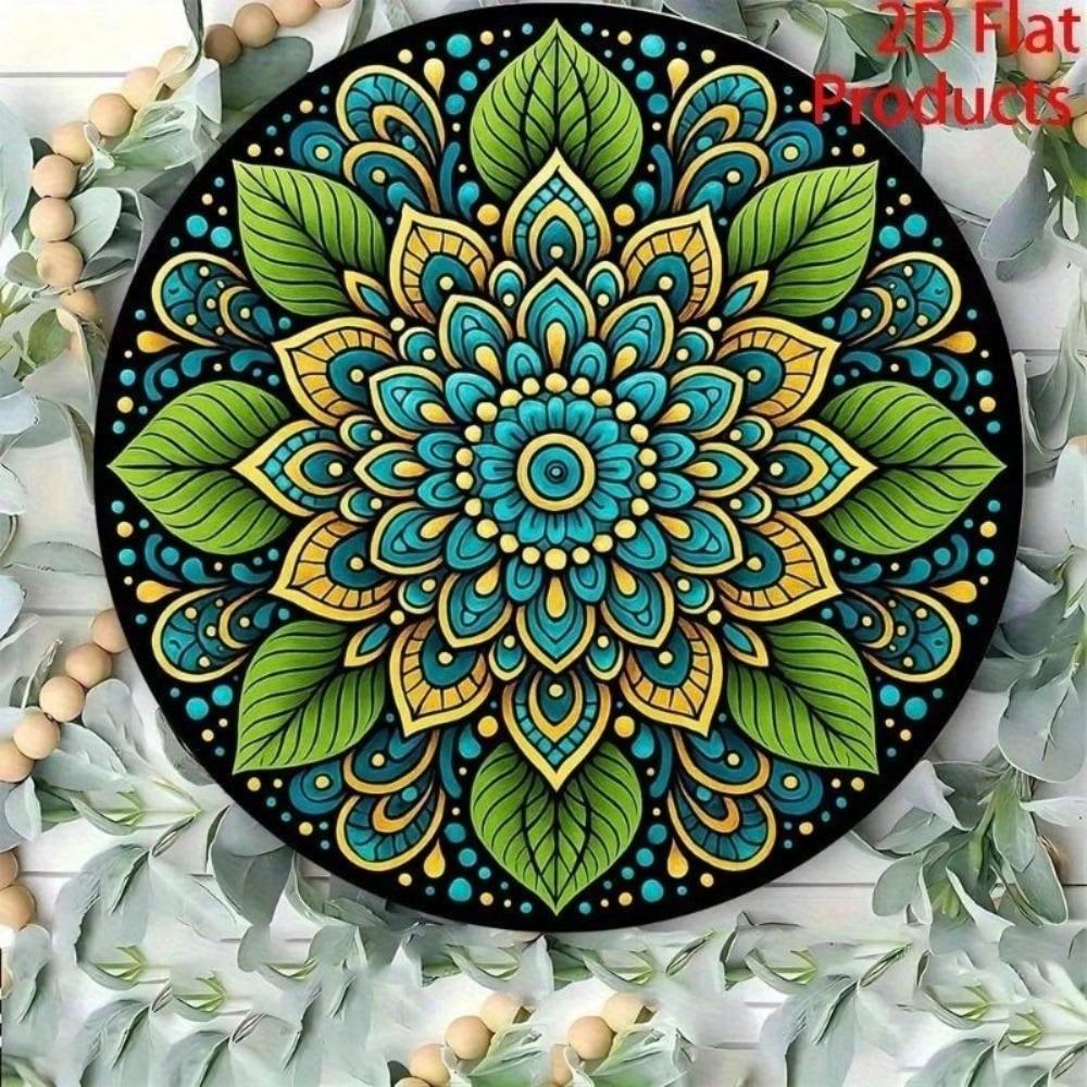 Vintage Metal Wall Art Retro Mandala Tin Sign Round Decor For Living Room