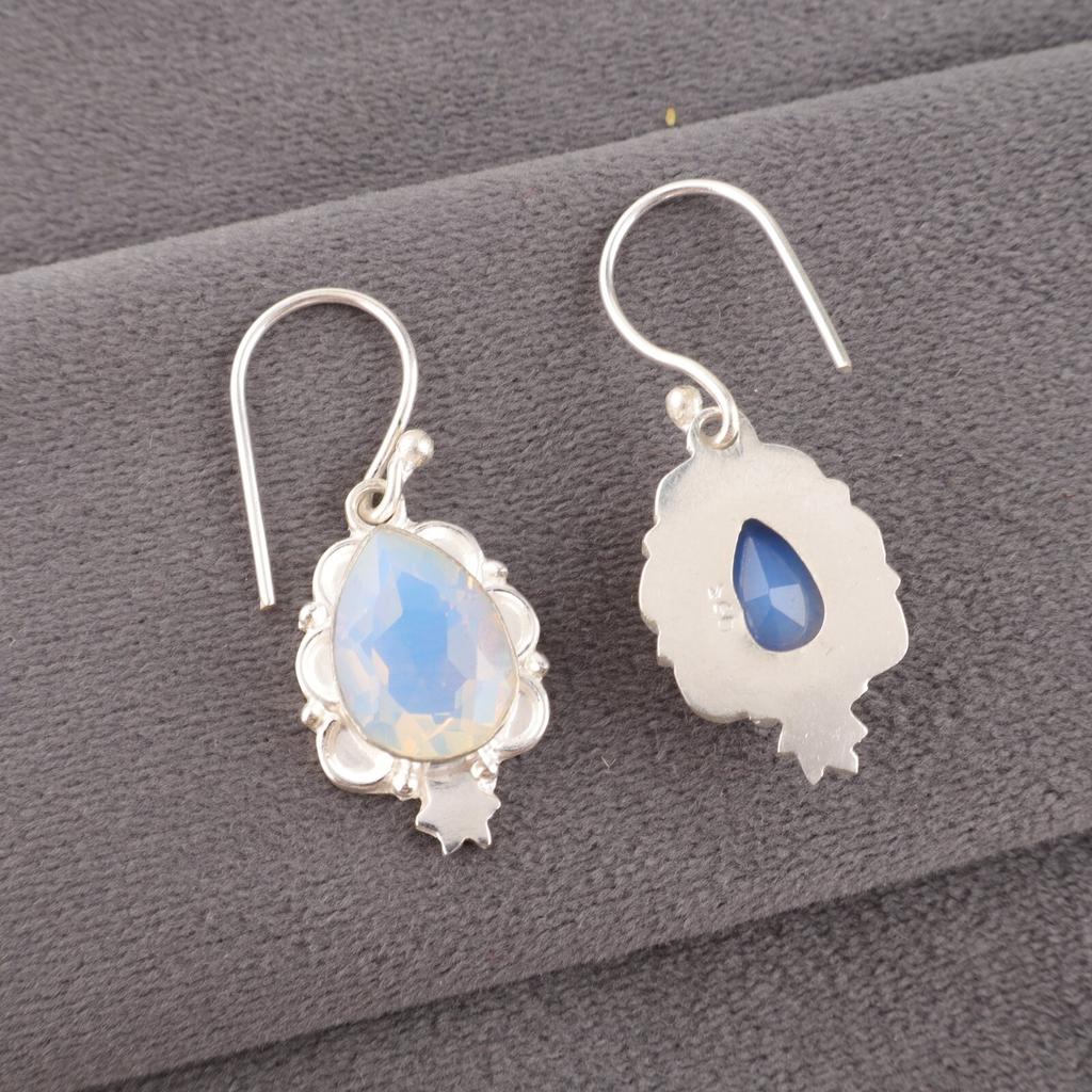 Milky Opal Gemstone 925 Sterling Silver Jewelry Handmade Stylish Earrings 1.6" EE-163-21