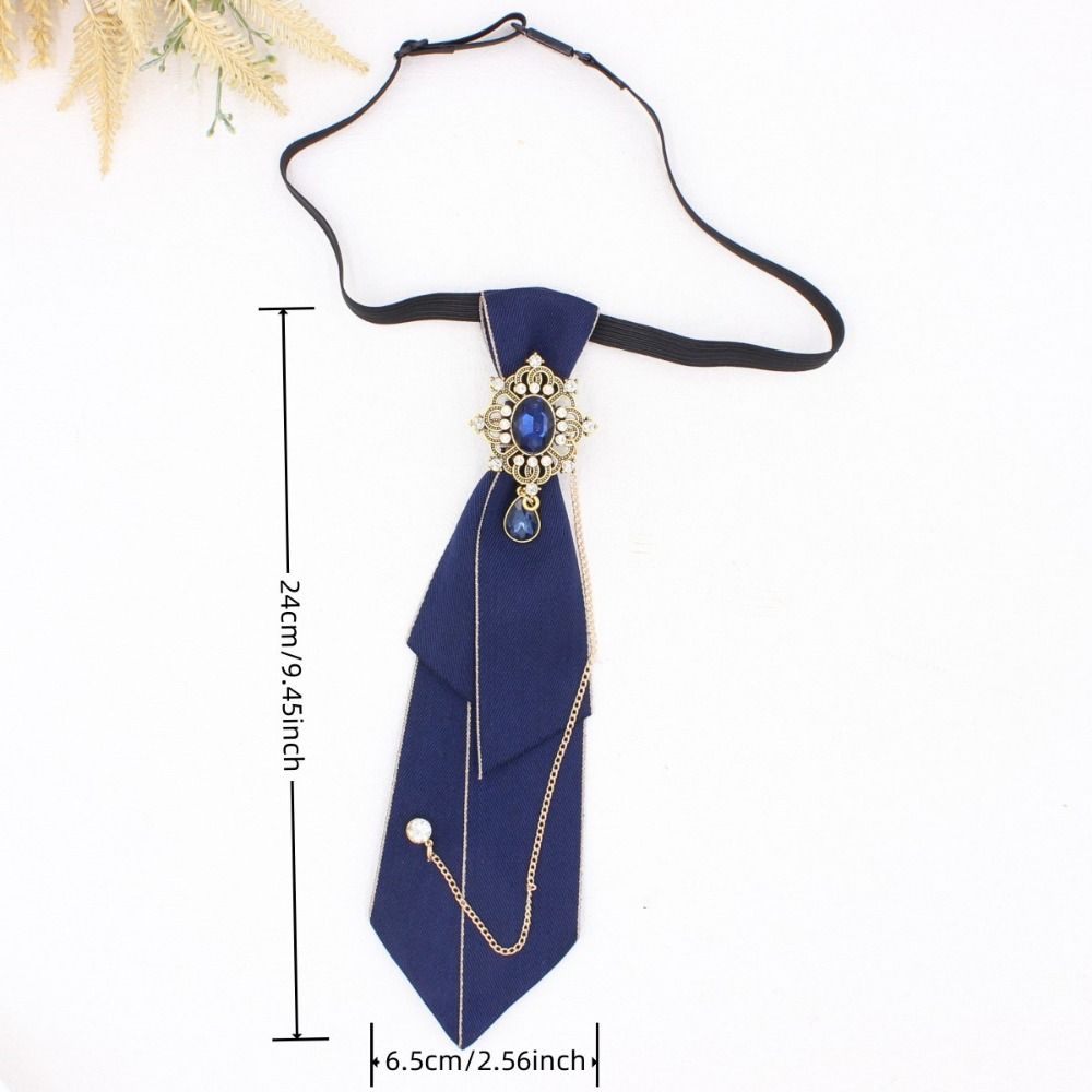 Clothing Decoration Crystal Bow Tie Choker Geometric Pre-tied Tie Long Necklace Metal Chain Brooch Students