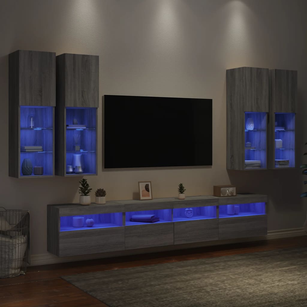 7 Piece TV Wall Unit with LED Lights Grey Sonoma