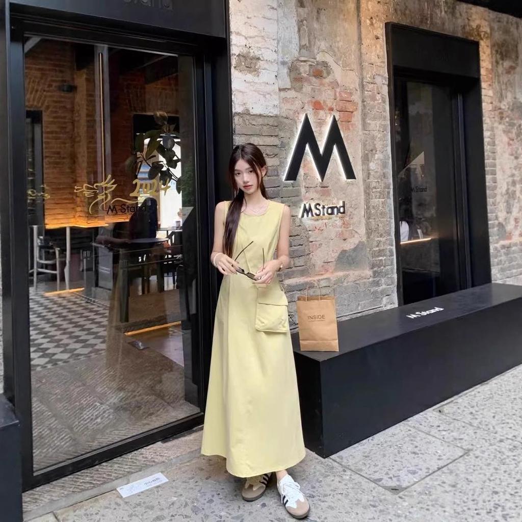 Gelbes Sommer 2025 Damen Ärmelloses Schlankheitsweste Langes Kleid - Schlicht, Lässig und Elegant.