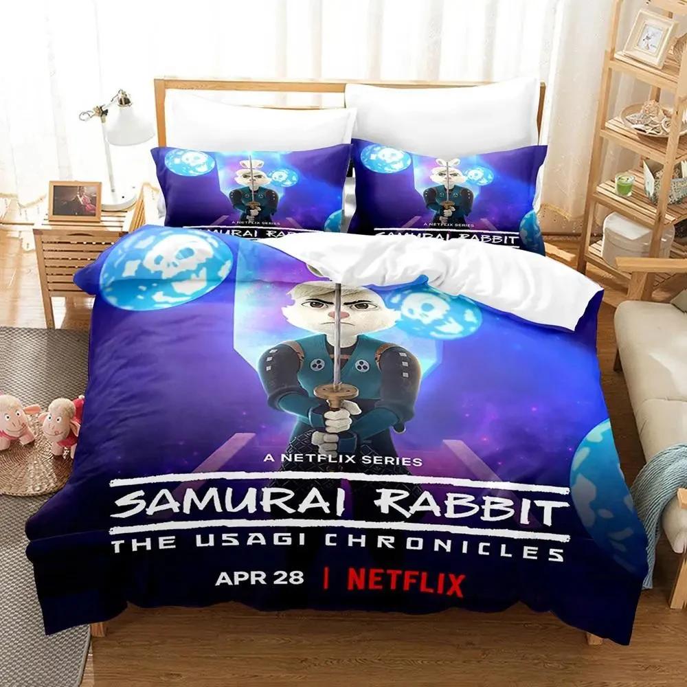 Anime Samurai Rabbit Bedding Set Boys Girls Twin Queen Size Duvet Cover Pillowcase Bed Kids Adult Fashion Home Textileextile