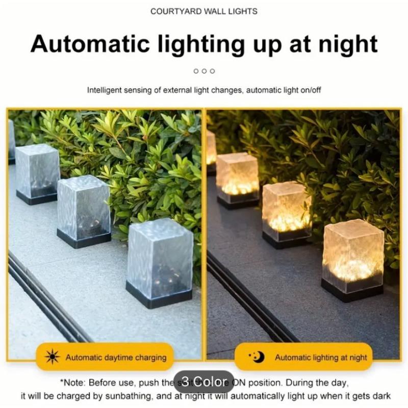Three-purpose Solar Outdoor Ice Brick Lamp Solar-powered Garden Stake Light-Energy-Efficient,Waterproof Outdoor Lawn Lamp