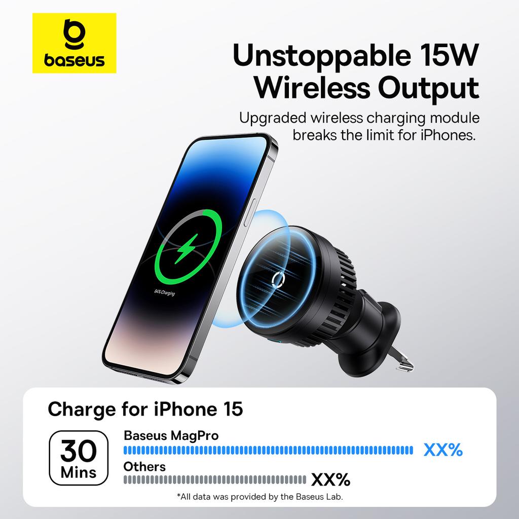 Baseus MagPro 15W Wireless Car Charger and Mount for Air Vent - Black