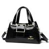 Women’s Crocodile Texture Top Handle Bag with Gold Buckle Casual Chic Shoulder Handbag for Daily Office Use
