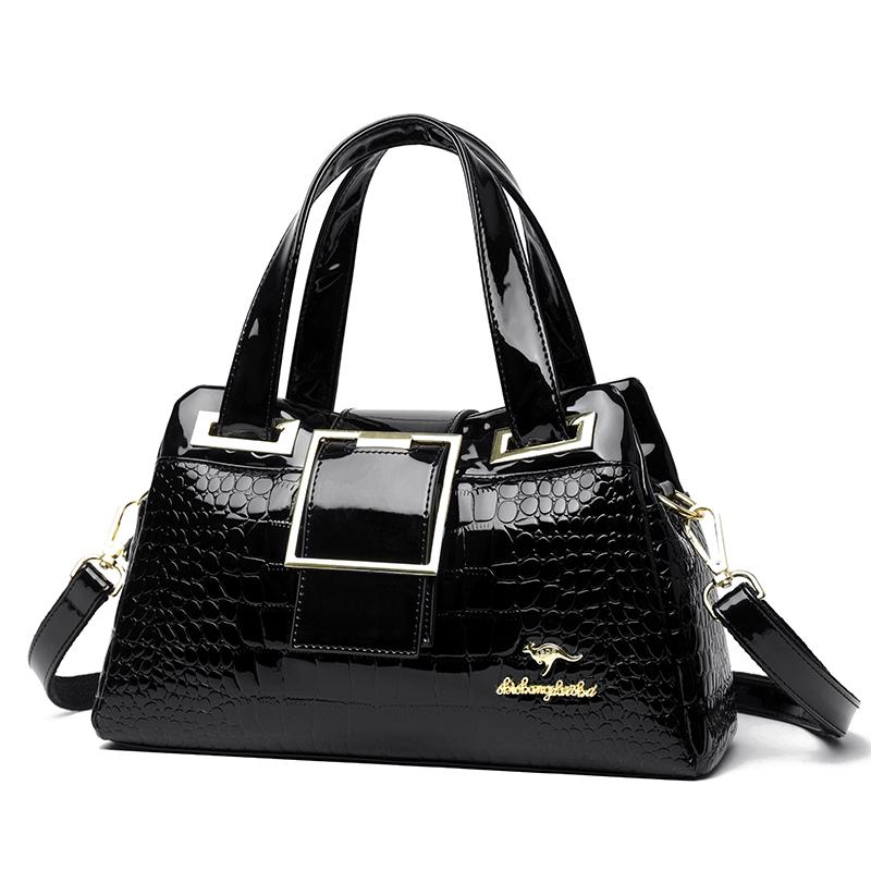 Women’s Crocodile Texture Top Handle Bag with Gold Buckle Casual Chic Shoulder Handbag for Daily Office Use