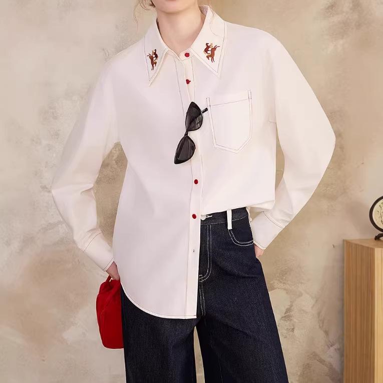 Women's Loose Embroidered Brushed Tencel Shirt - Spring 2026