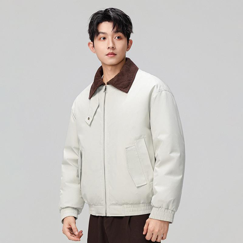 Men's Trendy Winter Short Lapel Down Jacket - Loose Fit, High-Quality White Duck Down, Solid Color