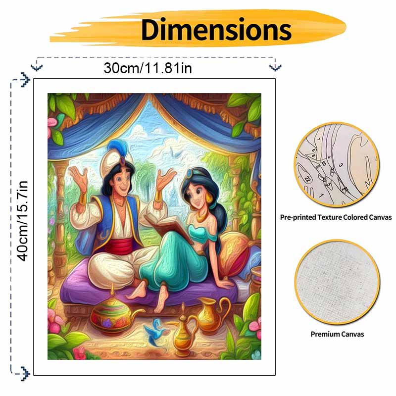 Disney Aladdin Reading Oil Paint Art Painting Kit Home Wall Decor Handmade Gift for Couples Romantic DIY Craft Art Relaxing Hobbies 123