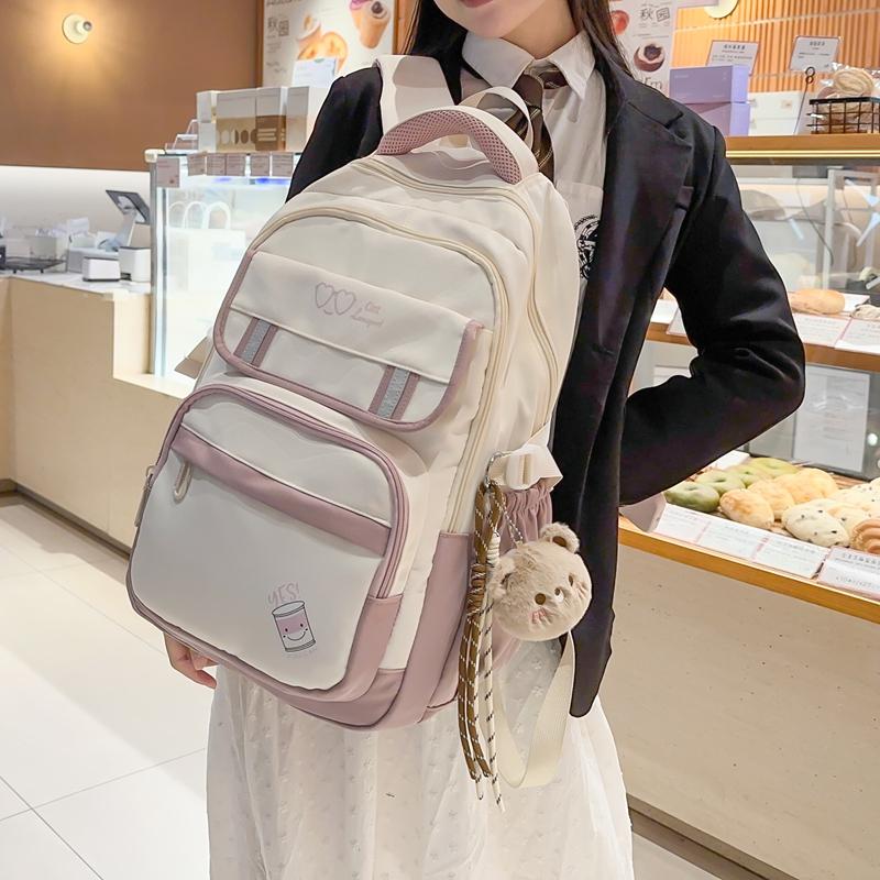 Dámský batoh s velkou kapacitou Studentská školní taška pro dívky Barevný blok batoh