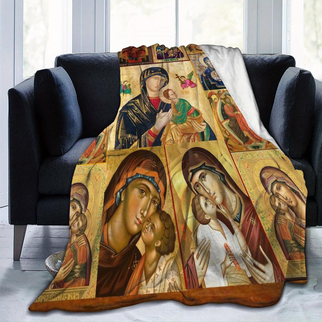 Heavenly Mother Flannel Throw Blanket Soft Virgin Mary Design All Season Cozy Comfort for Faith Inspired Gift