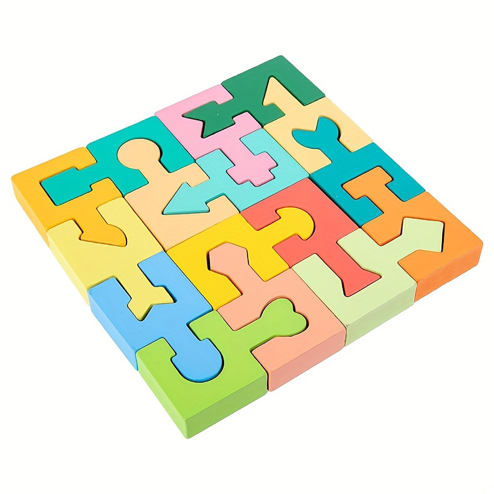 

16pcs Colorful Geometric Puzzle Plastic Building For Youngsters, Hand-Eye Coordination Logical Thinking Development Educational Toy One Size