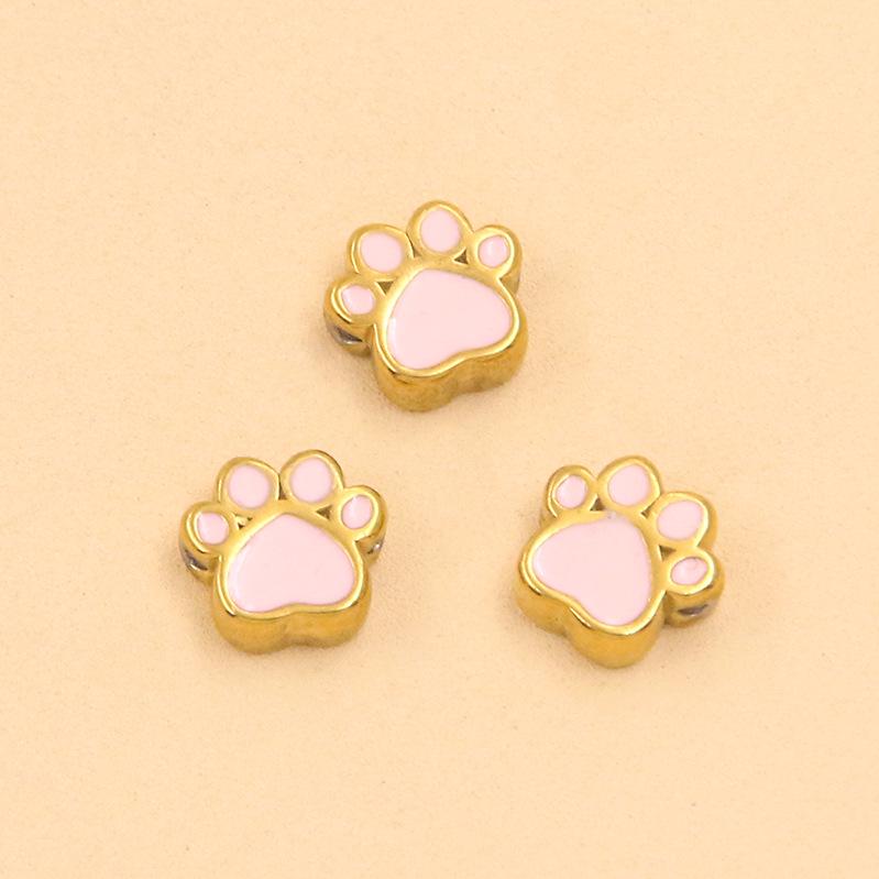 6 Colors Double-Sided Dog Paw Charms: 7x7mm Gold Enamel Stainless Steel Beads for DIY Jewelry