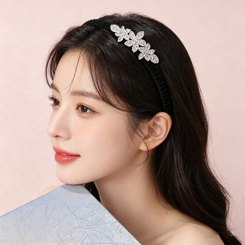 Crystal Alloy Flower Hairband, Anti-slip Headband Hairpin, Bridal Headpiece