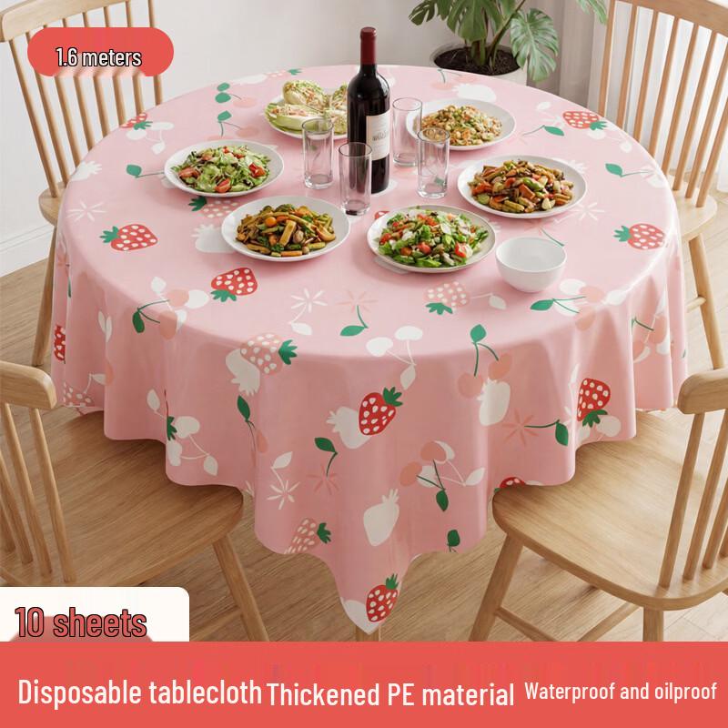 Xihe Disposable Round Oil-Proof Strawberry Tablecloth