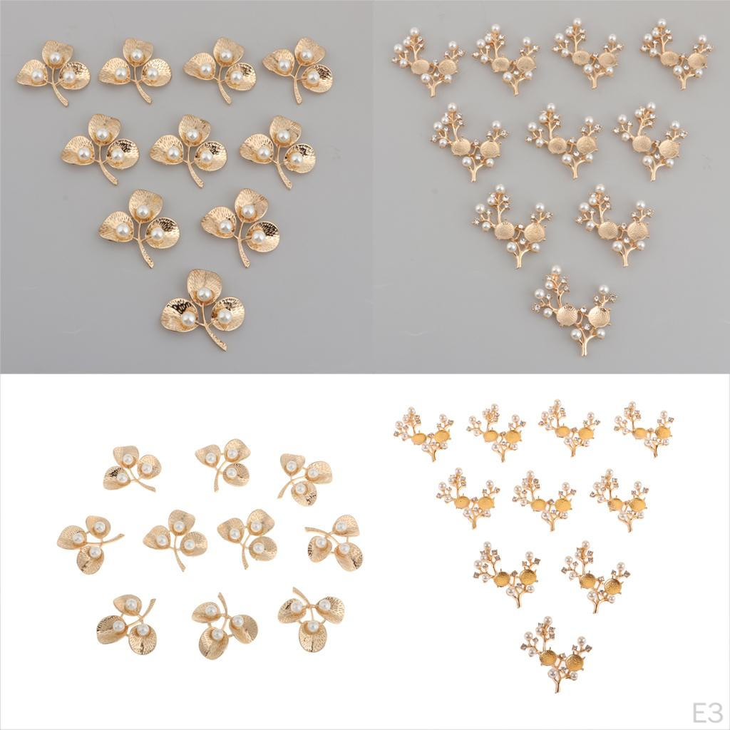 10 Pcs Branch Leaf Flatback Beaded Buttons DIY For