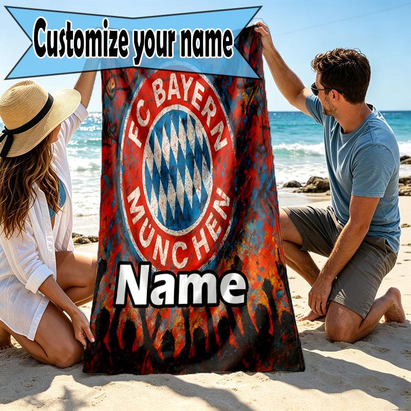 Custom Name Personalized FC Bayern Print Beach Towel, for Trip Camping Beach Party Home Decor, Birthday Gift for Family & Friends