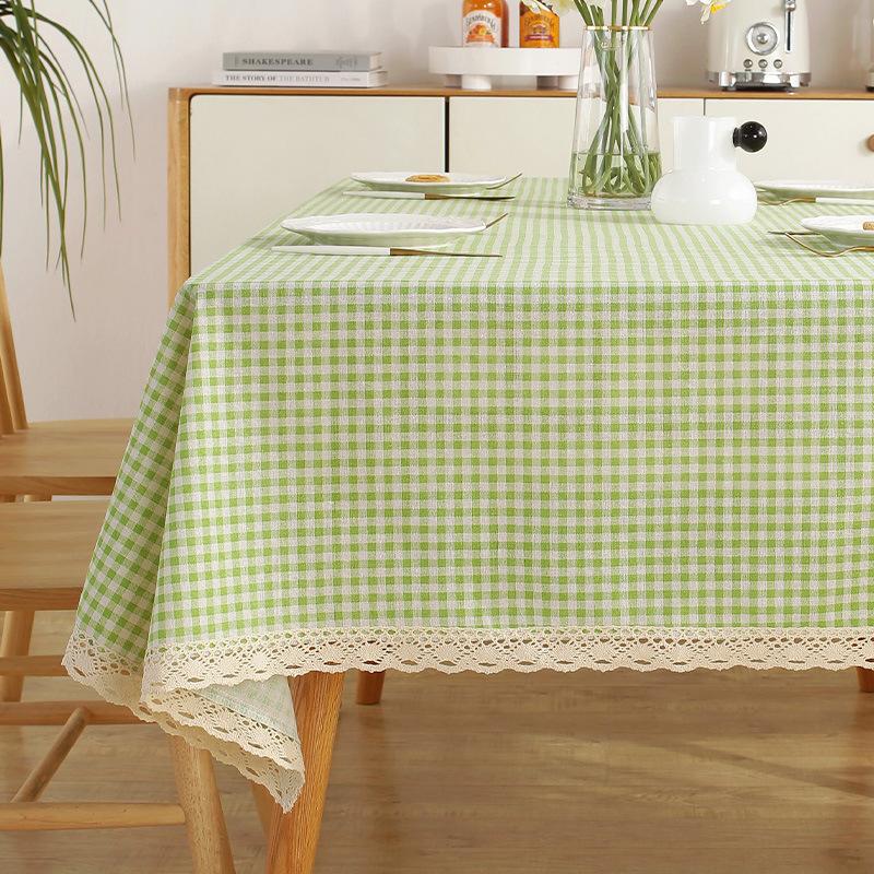 Cotton and Linen Tablecloth Fabric Net Red Girl Heart Plaid Desk Mat Rectangular Small Fresh Coffee Table Mat Table Cloth