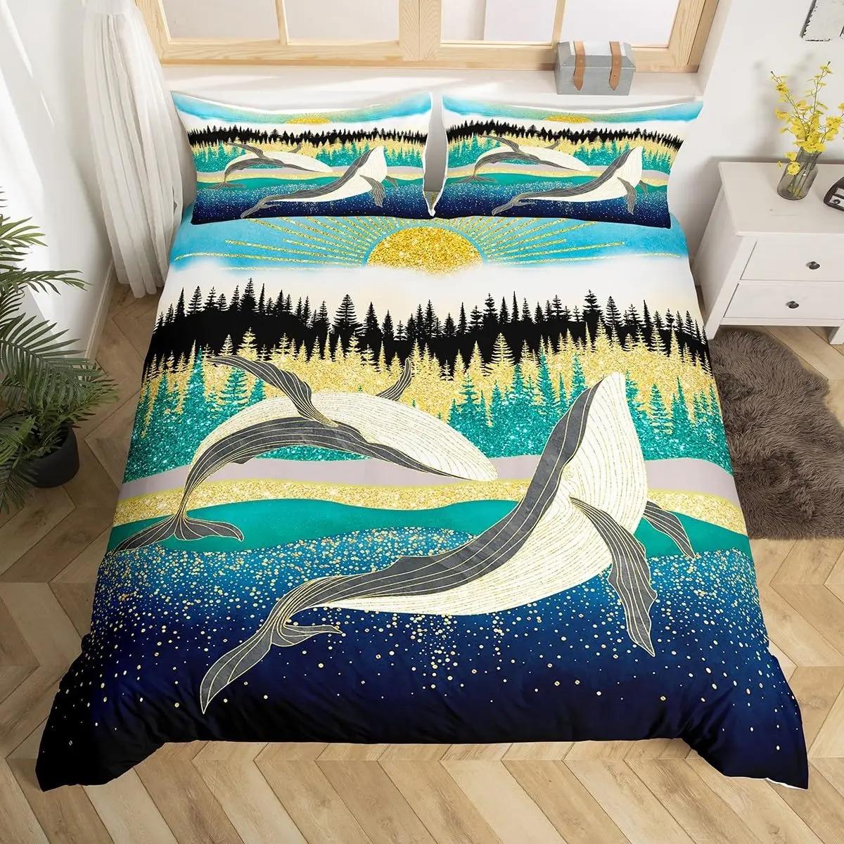 

Морской Парусный Кит Комплект Постельного Белья 2-3 шт. Комплект Пододеяльника для Спальни Односпальный Двуспальный Размер Пододеяльник Наволочка для Взрослого Мальчика Девочки 70x133cm 3pcs