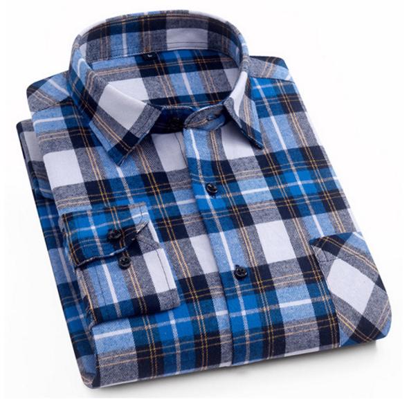 Men 'S 100 %Cotton Casual Plaid Pocket Long Sleeve Slim Brushed Flannel Leisure Styles Tops Shirt
