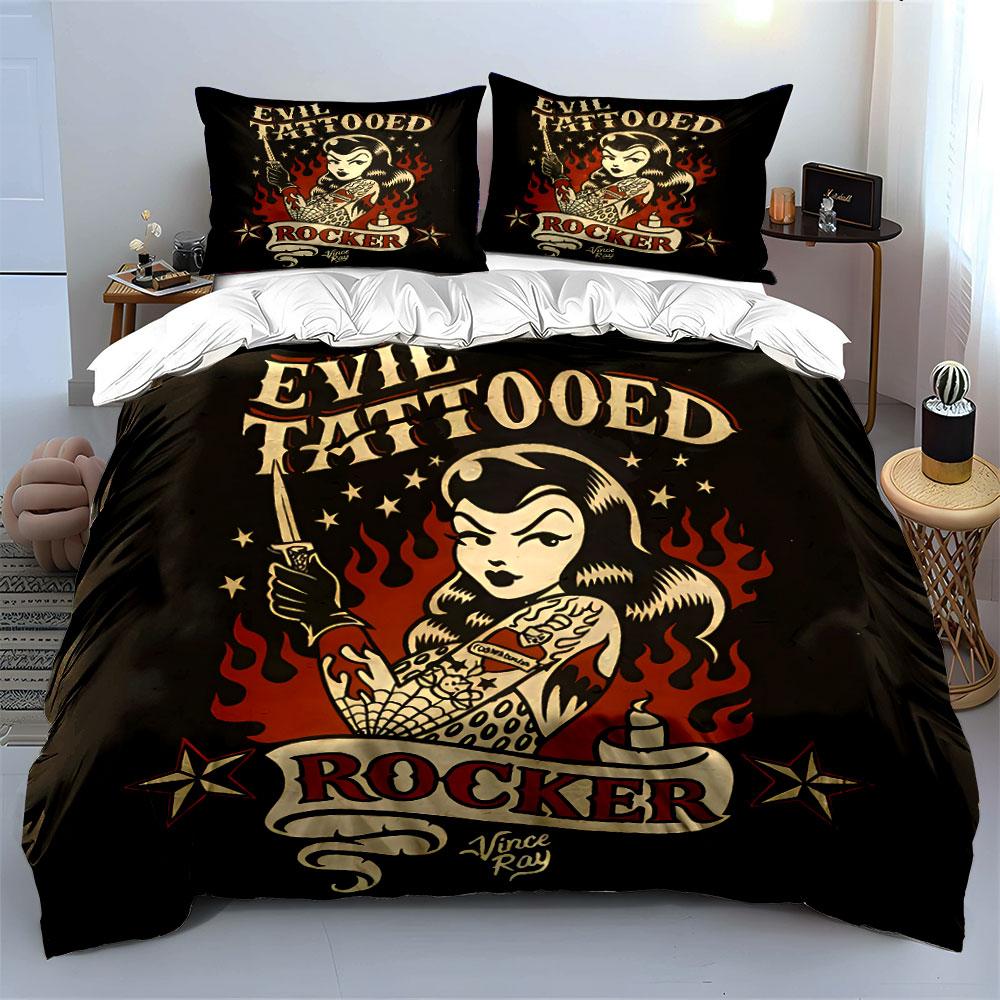 Evil Tattooed Rocker Design Bedding Duvet Cover Set Duvet Cover Pillowcases (1*Duvet Cover 2*Pillowcases, Without Duvet Insert)