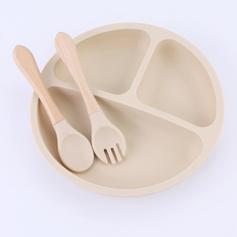 Children's Silicone Divided Plate Set: Food-Grade Tableware with Fork & Spoon for Babies and Toddlers